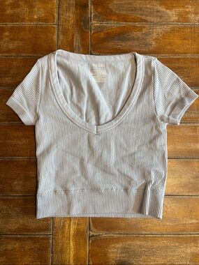 wild fable Light Gray Ribbed V-Neck Crop Top